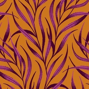 Wavy Fronds - Mustard / Purple