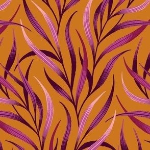 Wavy Fronds - Mustard / Purple / Pink