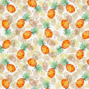 Summer fruit - Pineapples over tropical leaves M
