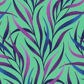 Wavy Fronds - Mint Green / Purple