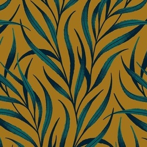 Wavy Fronds - Mustard / Emerald