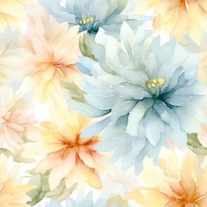 Watercolor subtle  blue  and yellow flowers | watercolor flowers