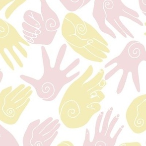 Open Hands of Friendship - Butter Yellow & Piglet Pink on White