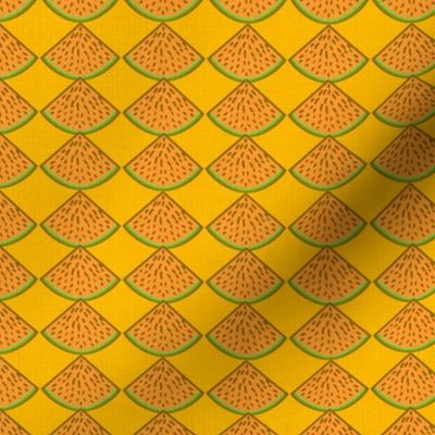 watermelon slices inverted and reduced opacity 12” repeat, bright  orange and yellow hues coordinate