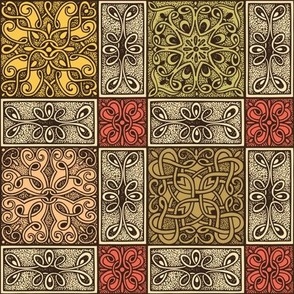 Aged Turkish Tiles in Muted Red, Green, and Yellow and Tan Multi - Square