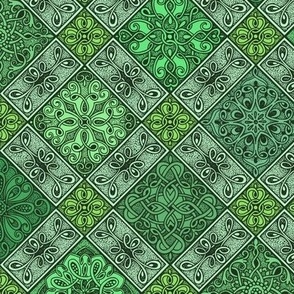 Aged Turkish Tiles in Emerald Green Multi - Diagonal