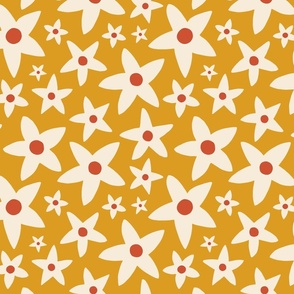 Star Flowers - Gold, Dark Orange, Cream Med.