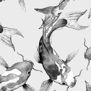 Just Hand-painted Koi - charcoal monochrome, large 