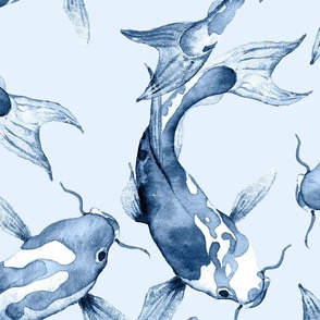 Just Hand-painted Koi - navy blue monochrome, large 