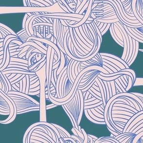 Blue pasta pattern - green background