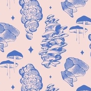 Blue magic mushrooms - pink background