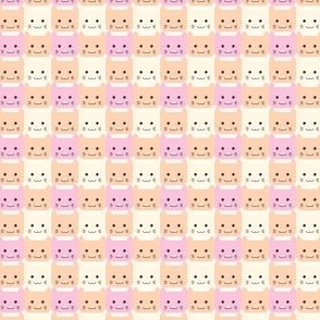 extra small// Checkers Gingham Kawaii Cats Pink and Peach pastels