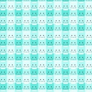 extra small// Checkers Gingham Kawaii Cats Turquoise Blue