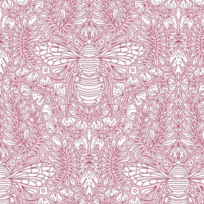 Dusty Baby Pink Bee Nature Botanical Line Drawing