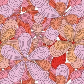 Groovy funky blossom - hawaii hibiscus flowers abstract retro nineties summer design pink orange red