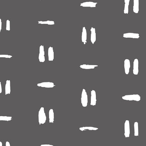 Minimalist Mudcloth block print | Medium Scale | Dark grey, creamy white | multidirectional brush strokes