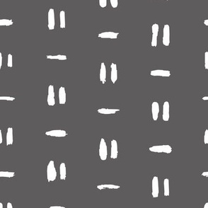 Minimalist Mudcloth block print | Small Scale | Dark grey, creamy white | multidirectional brush strokes