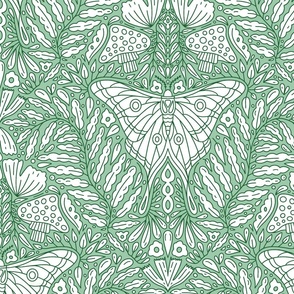Green Butterfly Nature Botanical Line Drawing