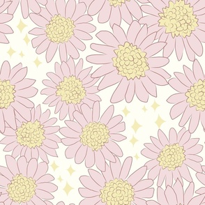 Boho Muted Pink Daisies Vintage Floral