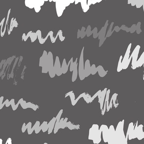 whimsy brush stroke paint lines | Large Scale | Greyscale, Charcoal grey, silver grey, white
