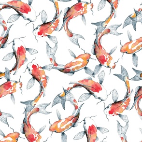Just Hand-painted Koi - red and orange on white