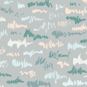 whimsy brush stroke paint lines | Medium Scale | Grey green, turquoise teal, light blue, pale pink