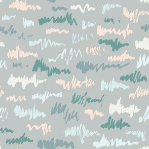 whimsy brush stroke paint lines | Small Scale | Grey green, turquoise teal, light blue, pale pink