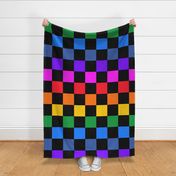 Rainbow jumbo checkerboard on black wallpaper