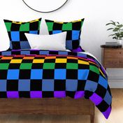 Rainbow jumbo checkerboard on black wallpaper