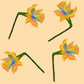 Maximalist Daffodil Multi Color Rainbow Design Cream Background Large Scale  