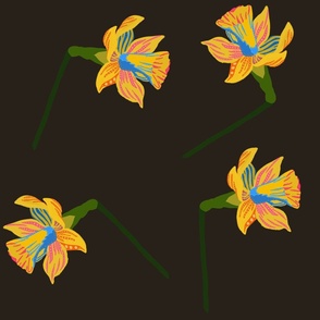 Maximalist Daffodil Multi Color Rainbow Design Black Large Scale 