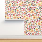 18" Hand Painted Watercolor Bold Nursery Baby Girl Hot Summer Whimsical Flower Rose Garden -  soft red and yellow  for home decor and wallpaper
