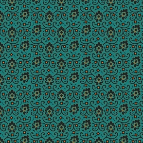 Baroque floral in teal and black