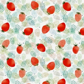 Summer fruit - strawberries over tropical leaves M