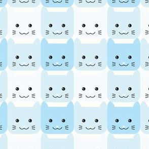 medium// Checkers Gingham Kawaii Cats Baby Blue
