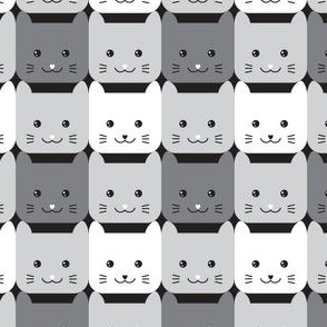 medium// Checkers Gingham Kawaii Cats Black and White