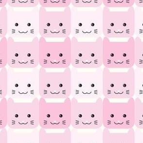 medium// Checkers Gingham Kawaii Cats Pastel pink