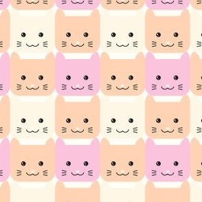 medium// Checkers Gingham Kawaii Cats Pink and Peach pastels