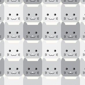 medium// Checkers Gingham Kawaii Cats Grey