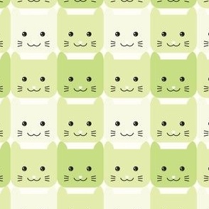 medium// Checkers Gingham Kawaii Cats Lime green