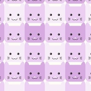 medium// Checkers Gingham Kawaii Cats Violet pastel