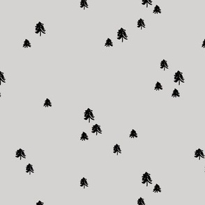 Raw freehand ink painted pine trees - winter forest christmas tree minimalist Scandinavian boho design black on soft gray