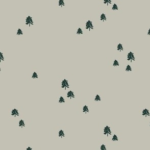 Raw freehand ink painted pine trees - winter forest christmas tree minimalist Scandinavian boho design pine green on mist beige
