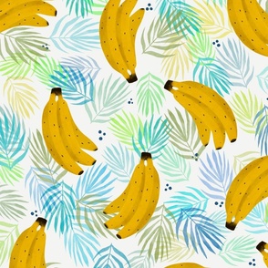 Summer fruit - bananas over tropical leaves L