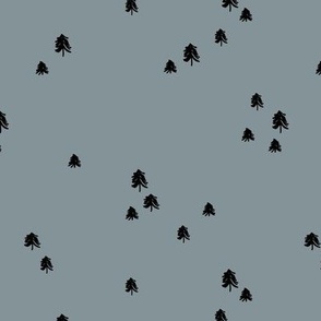 Raw freehand ink painted pine trees - winter forest christmas tree minimalist Scandinavian boho design black on moody blue