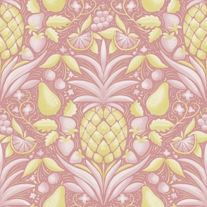 pink summer fruit cocktail: pineapple, berries, citrus, pears
