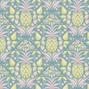 green summer fruit cocktail: pineapple, berries, citrus, pears