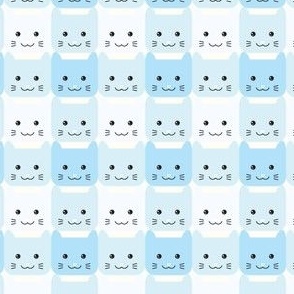 small// Checkers Gingham Kawaii Cats Baby Blue