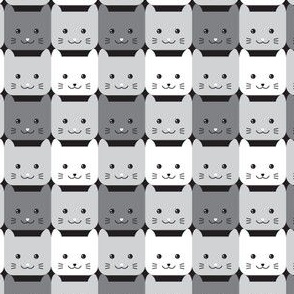 small// Checkers Gingham Kawaii Cats Black and White