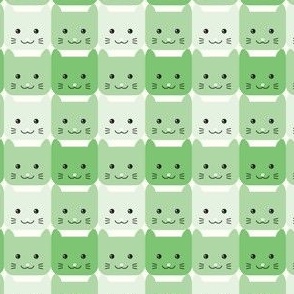 small// Checkers Gingham Kawaii Cats Emerald green